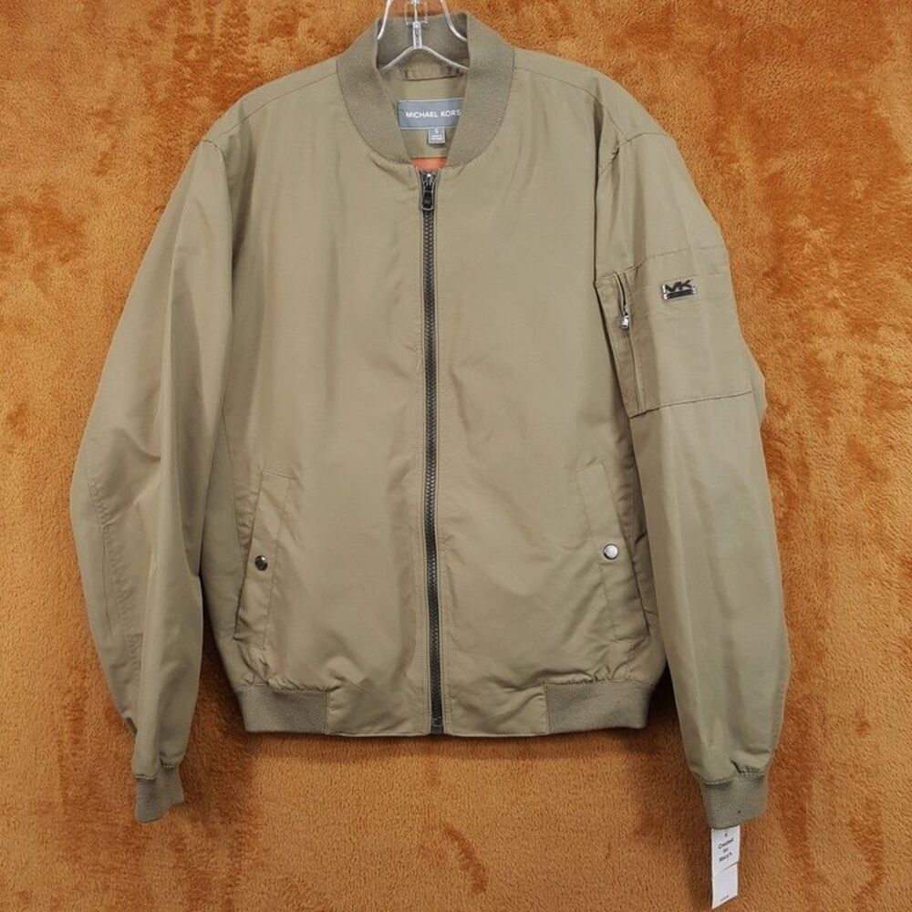 Michael Kors Bomber Jacket Mens Small Tan Zip Up Lightweight Lined